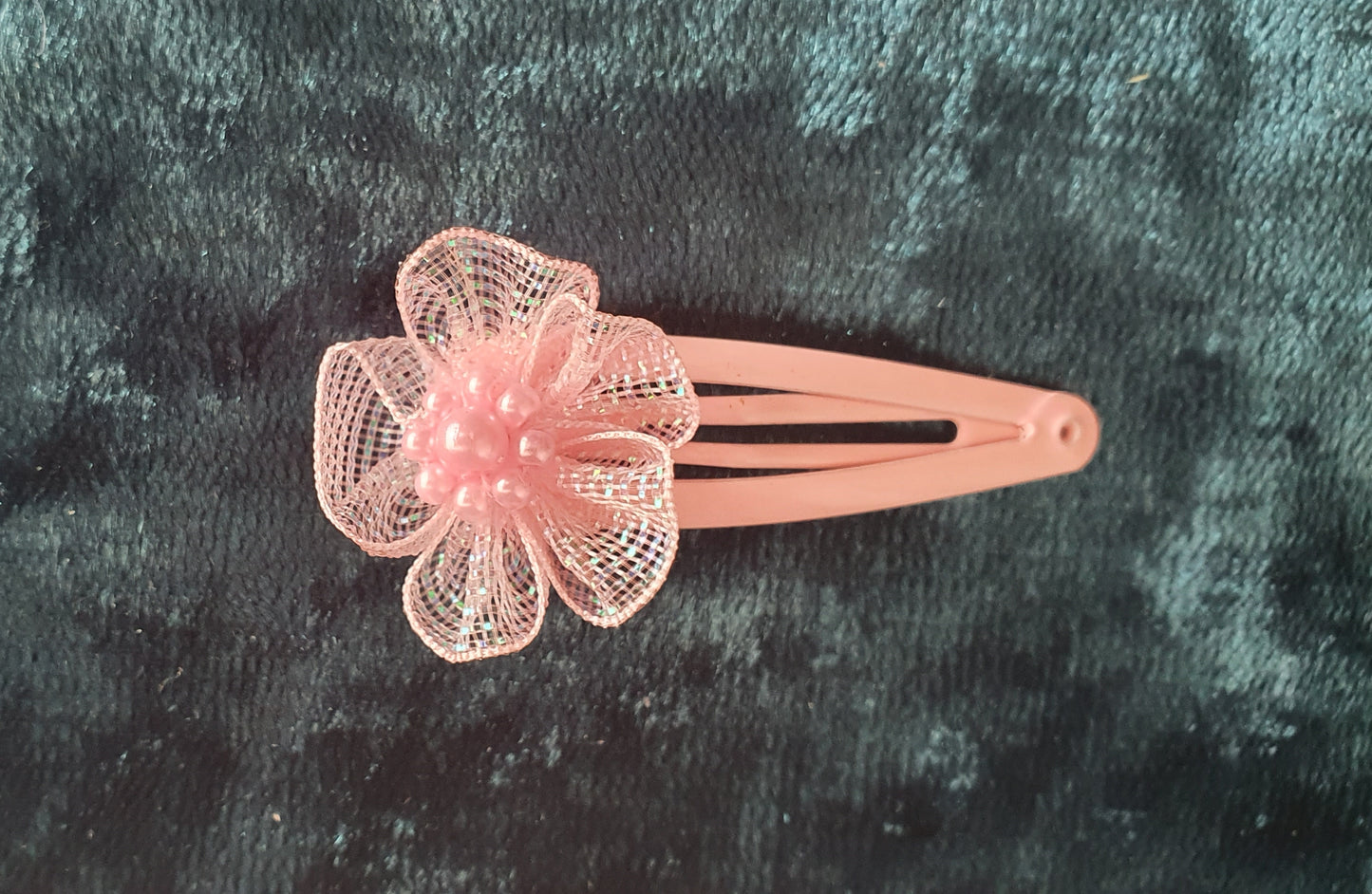 Material ribbon and pearl bead flower hair clips