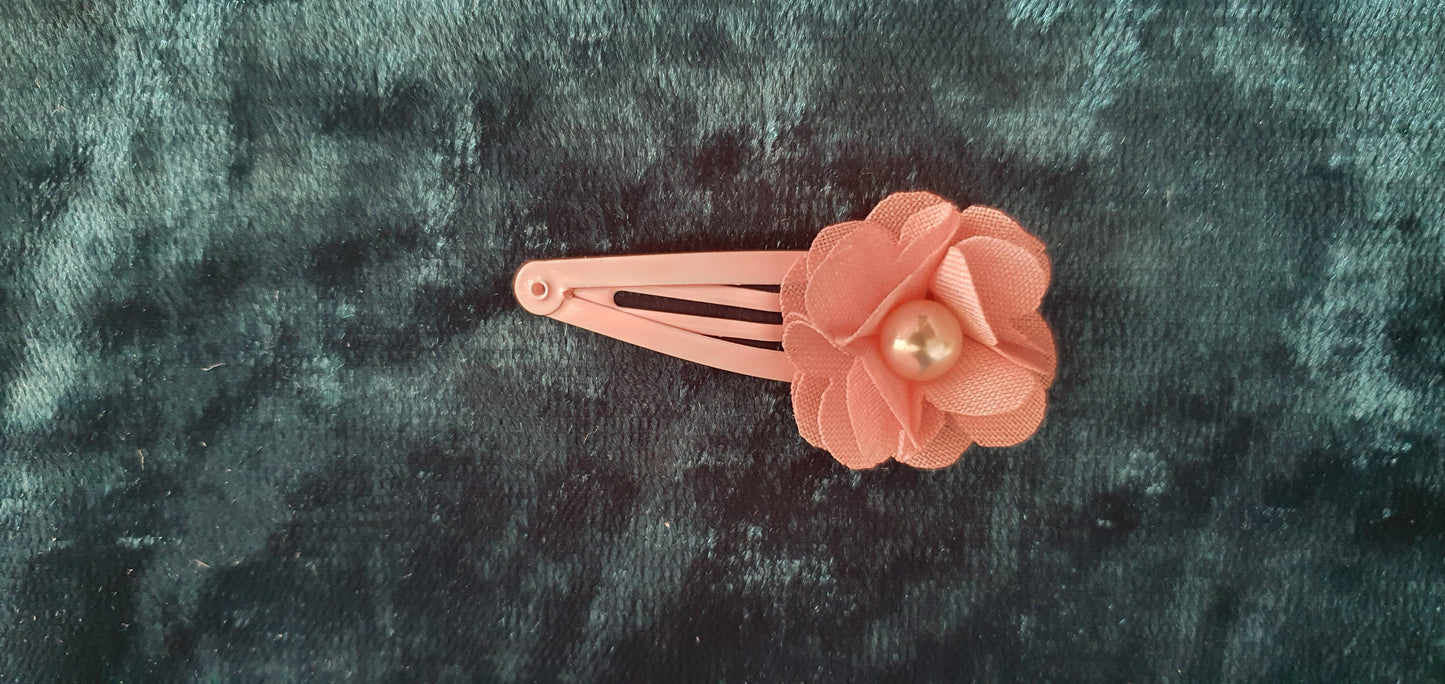 Material ribbon and pearl bead flower hair clips