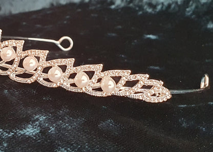 Crystal and pearl silver tiara for bridal, weddings, proms and other occasions