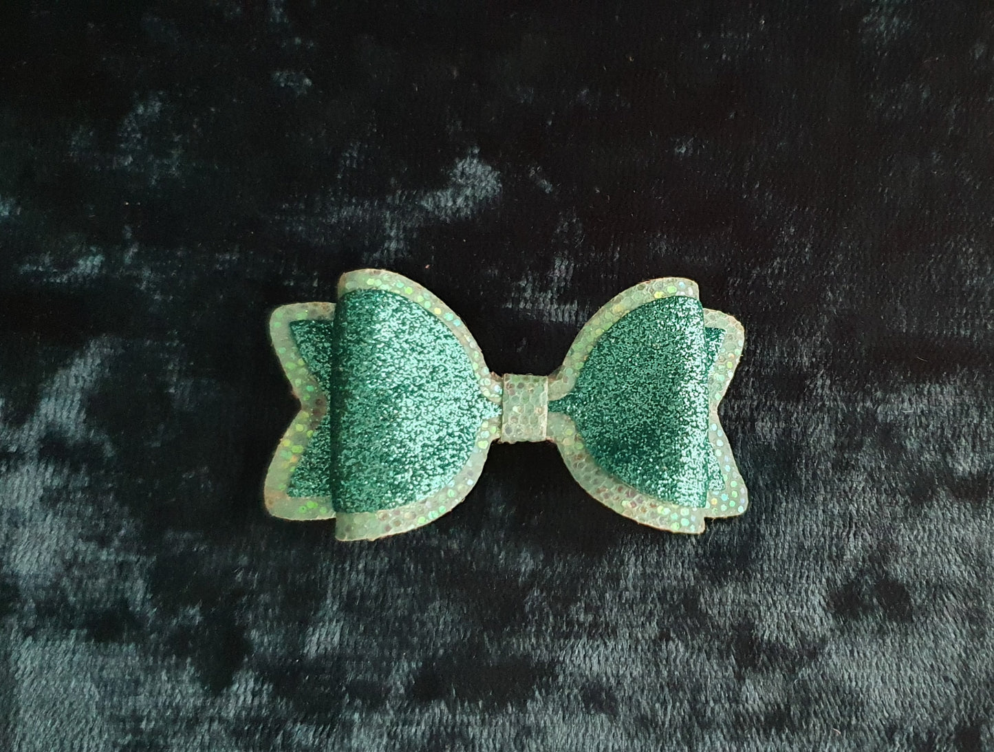 Green two tone glitter bow clip hair accessory