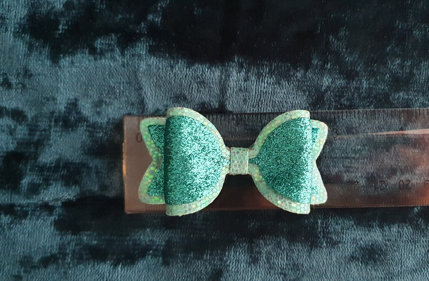 Green two tone glitter bow clip hair accessory