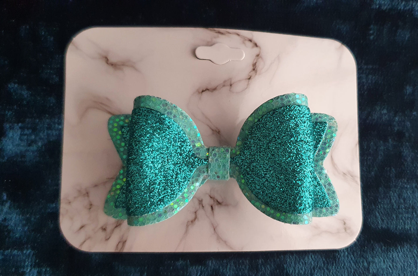 Green two tone glitter bow clip hair accessory