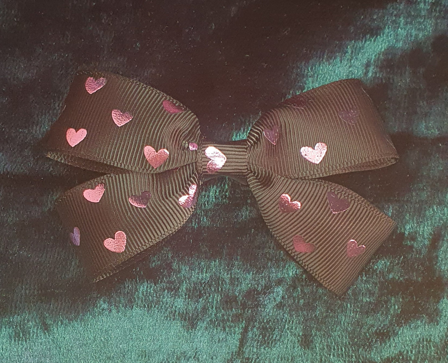 Satin Headbands with black and pink heart ribbon bow and matching ribbon bow clip set