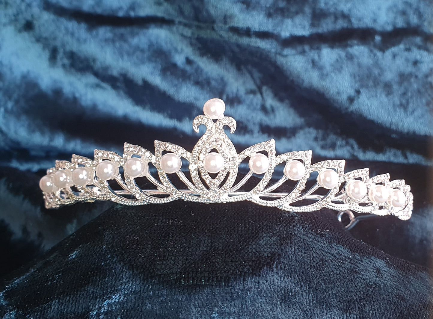 Crystal and pearl silver tiara for bridal, weddings, proms and other occasions