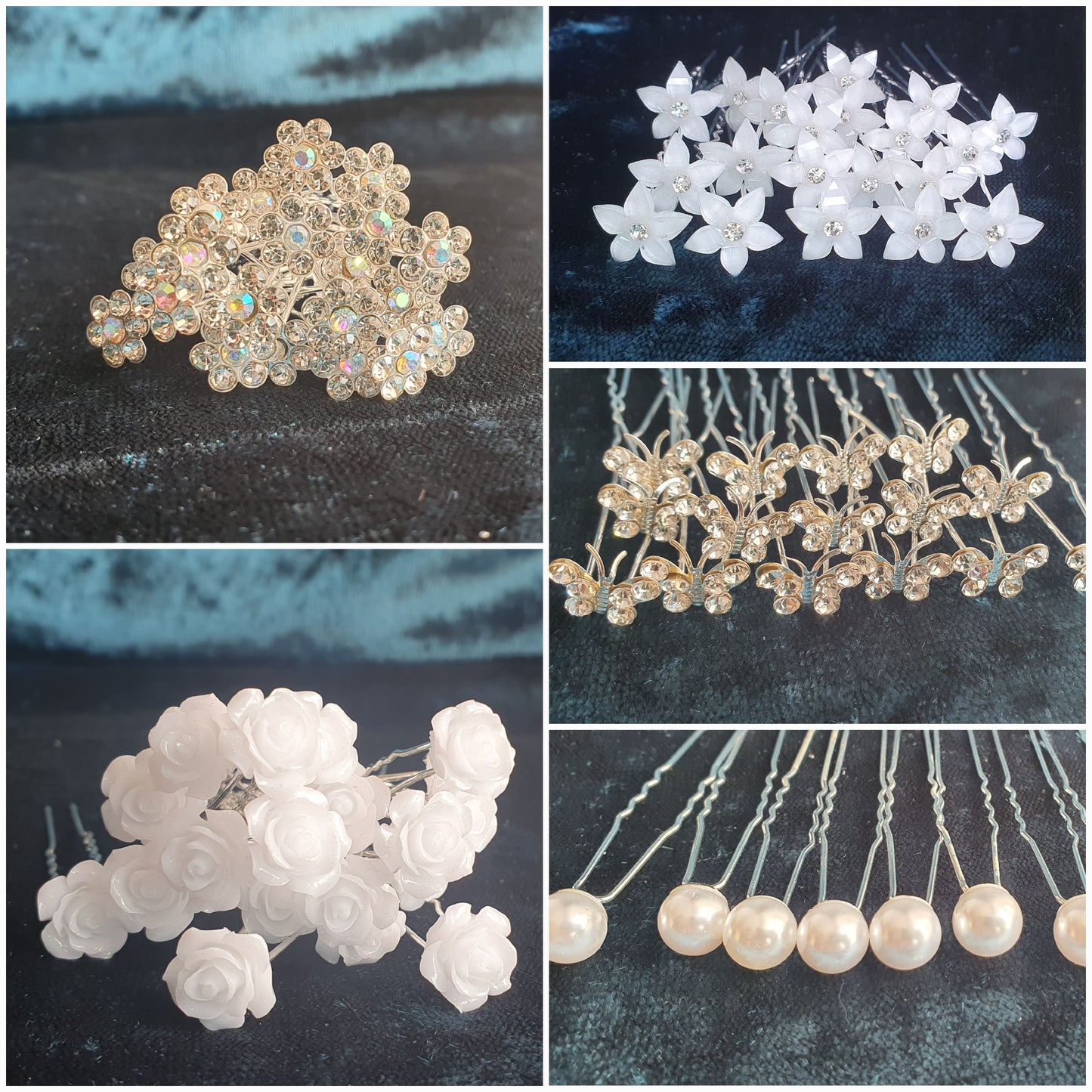 Hair pins for bridal weddings proms flowers, pearl and butterfly