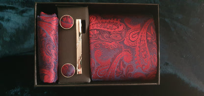 Jacquard neck tie set with tie clip, pocket square handkerchief and cufflinks