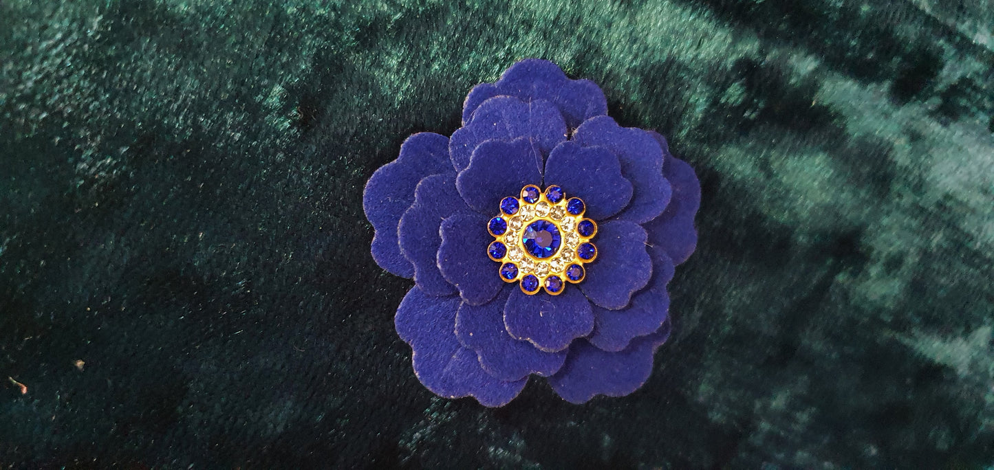 velvet flower and rhinestone hair clip