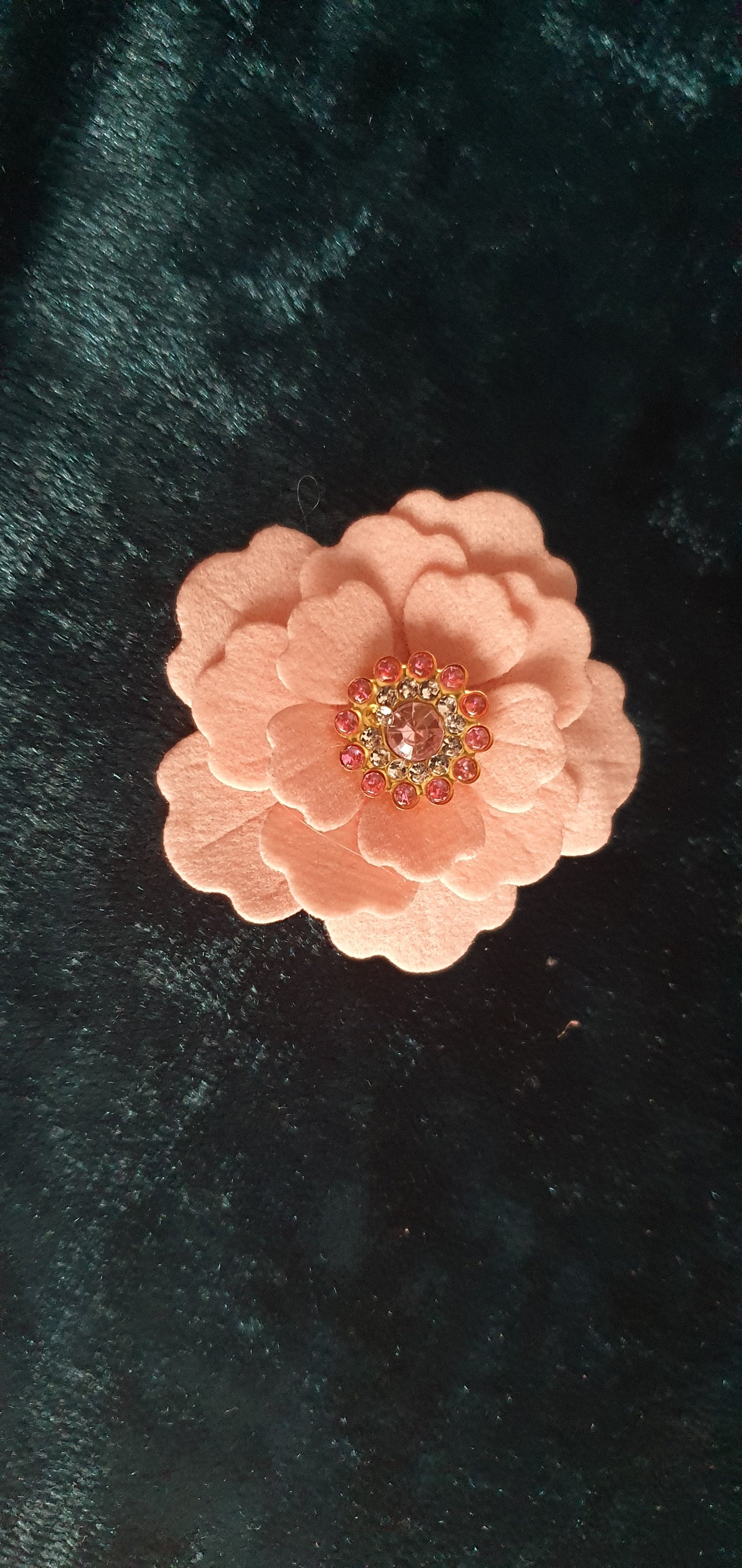 velvet flower and rhinestone hair clip