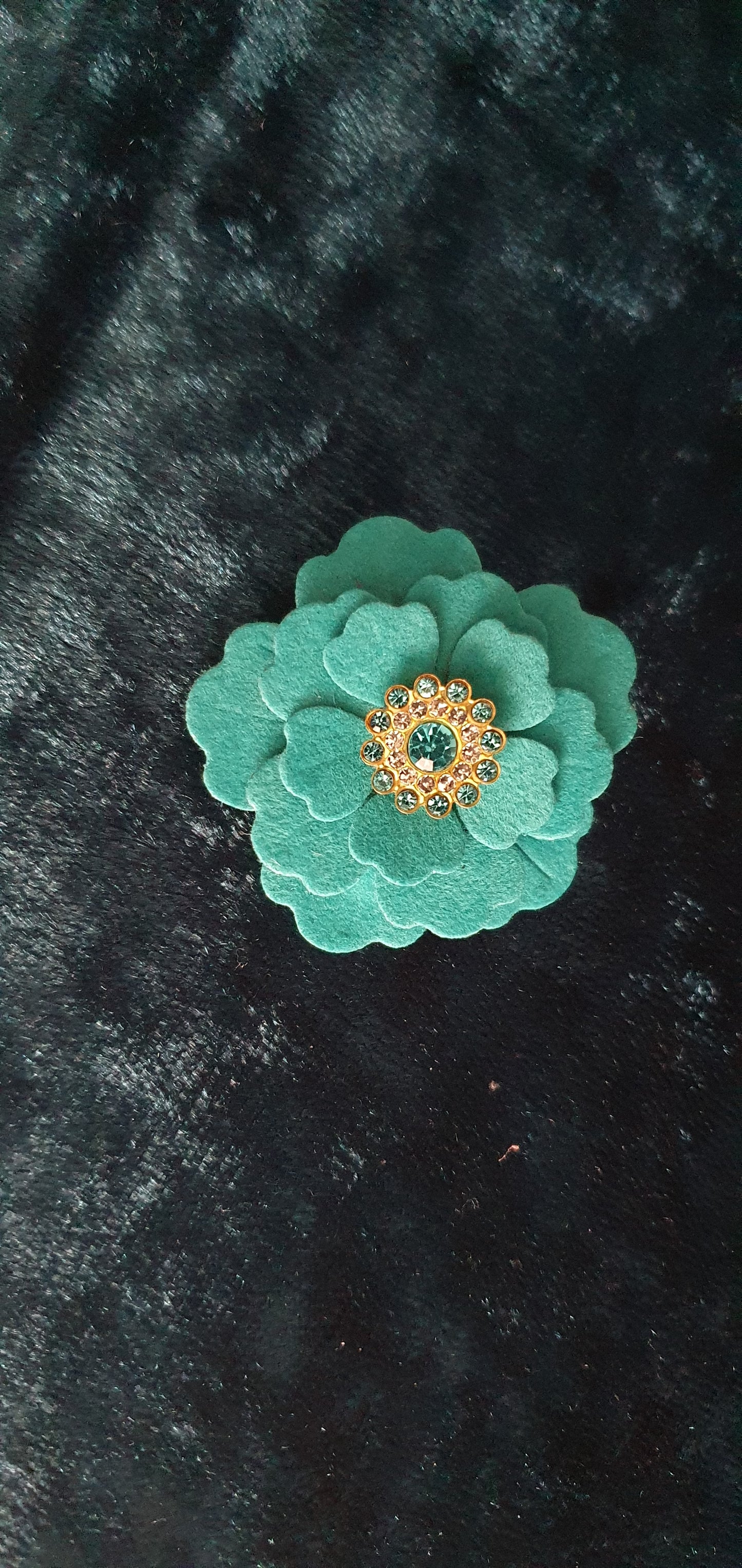 velvet flower and rhinestone hair clip