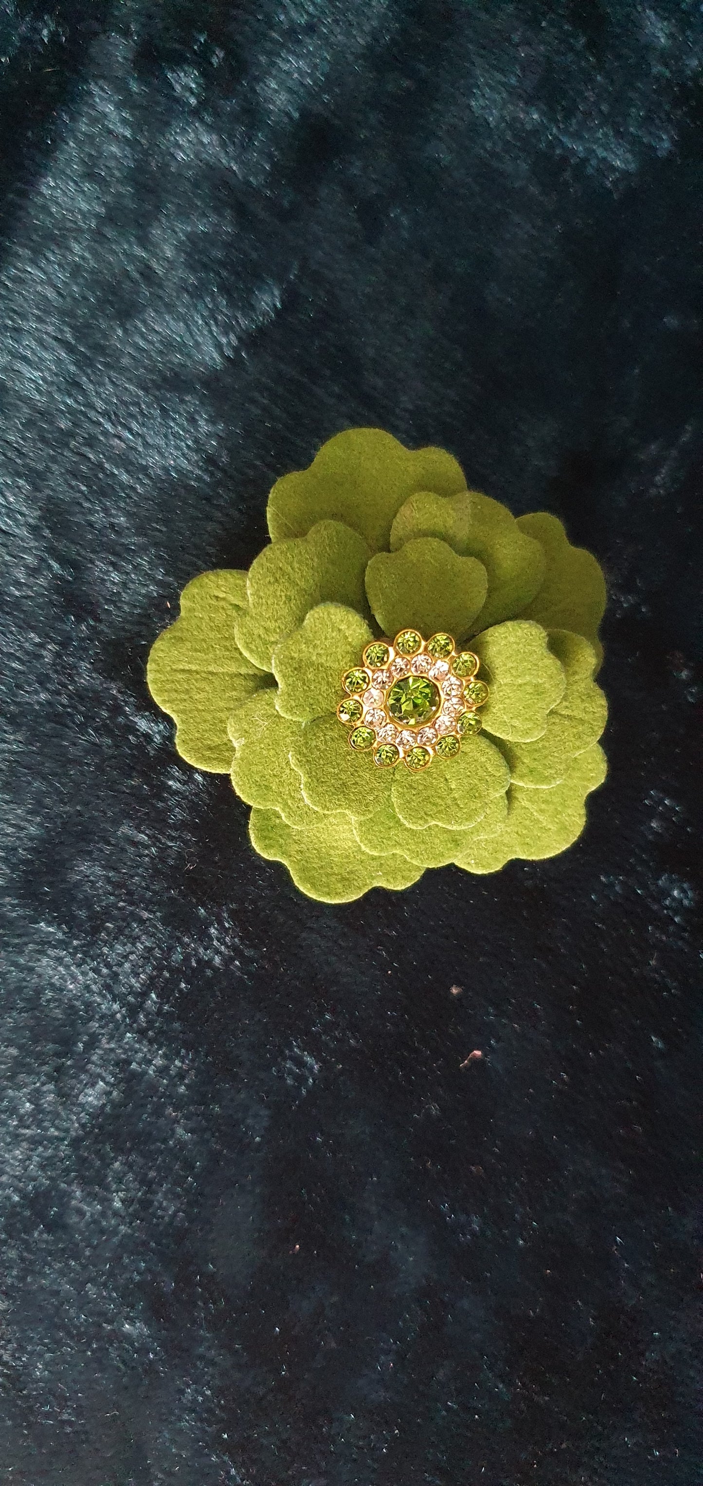 velvet flower and rhinestone hair clip