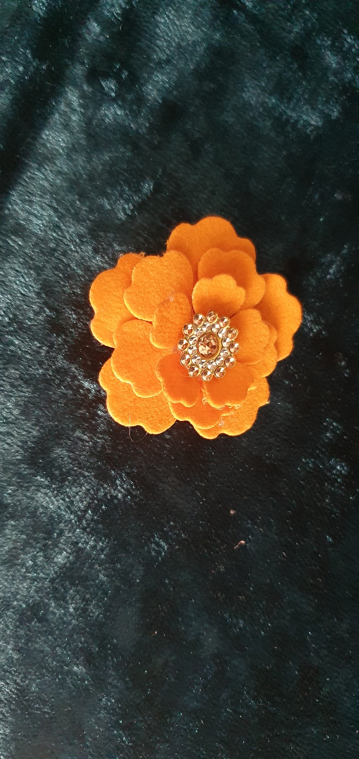 velvet flower and rhinestone hair clip