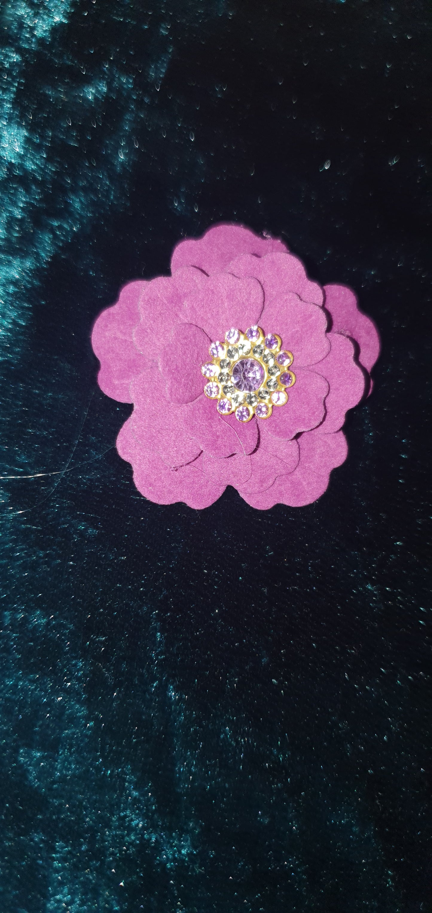 velvet flower and rhinestone hair clip