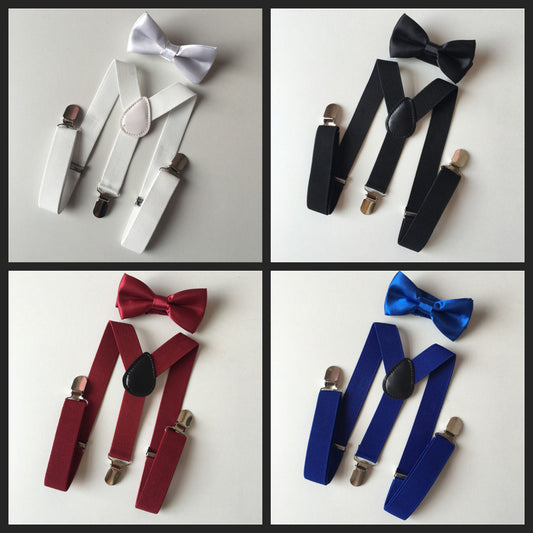 Kids adjustable braces suspenders and bow tie set