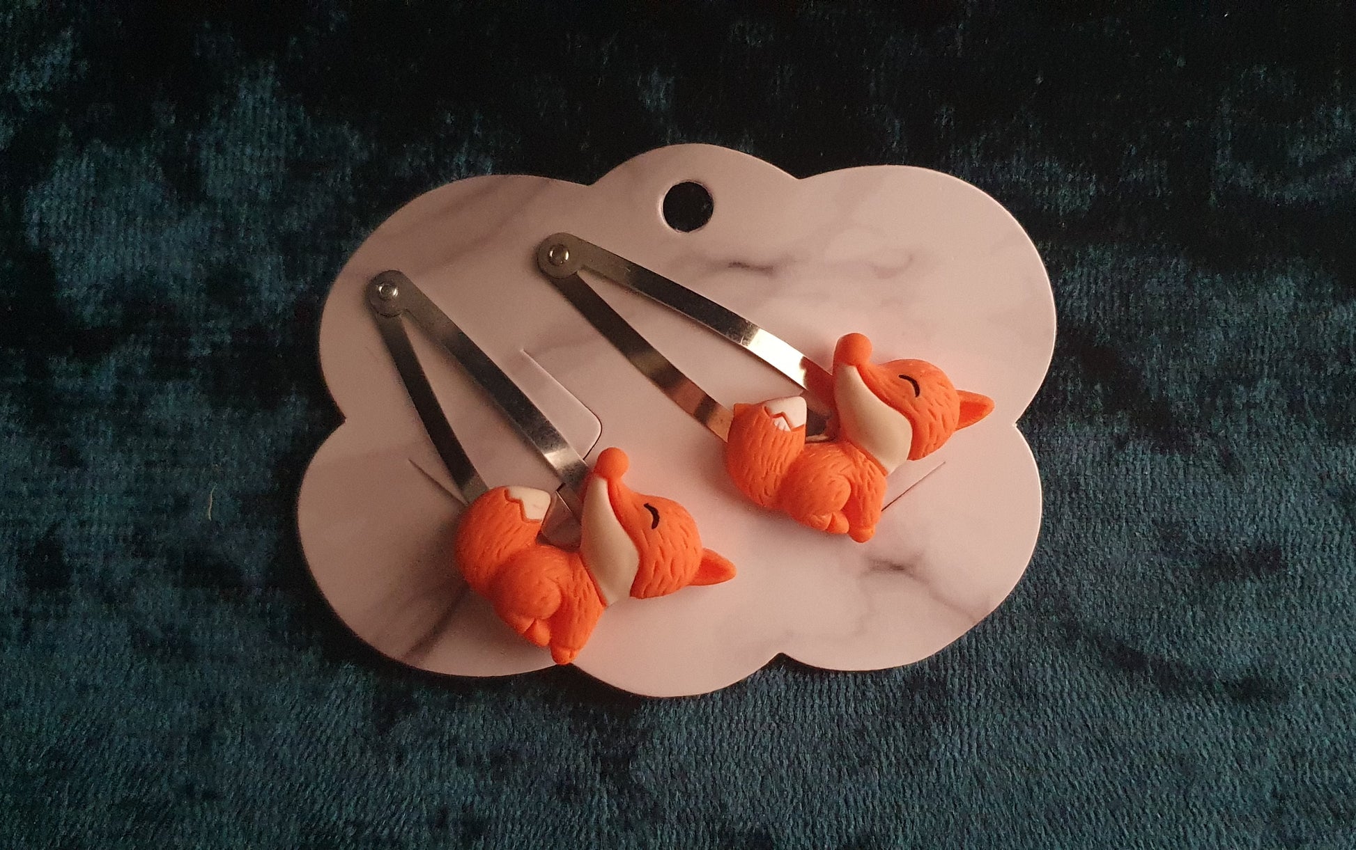 silver snap clip set of 2 with orange fox's 