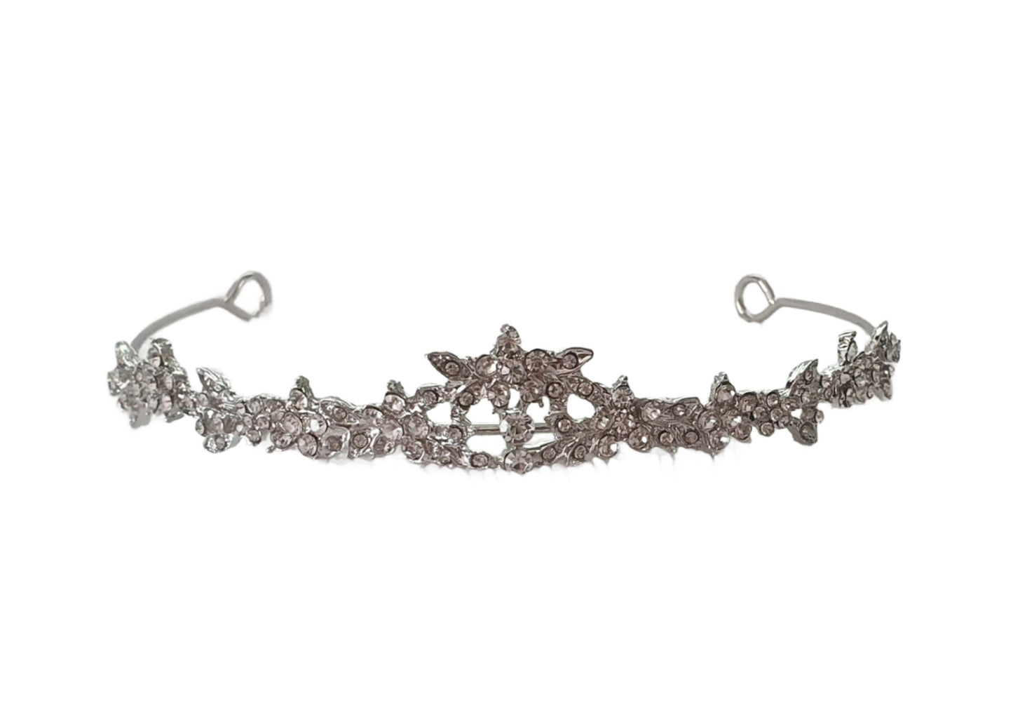 flower and leaf tiaras with clear crystal rhinestones and faux pearl beads