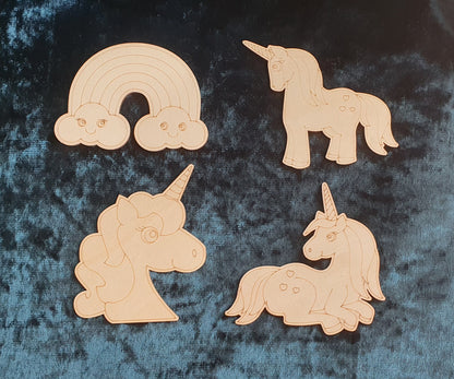 Wooden colour your own unicorn rainbow bow and clip holder with ribbon