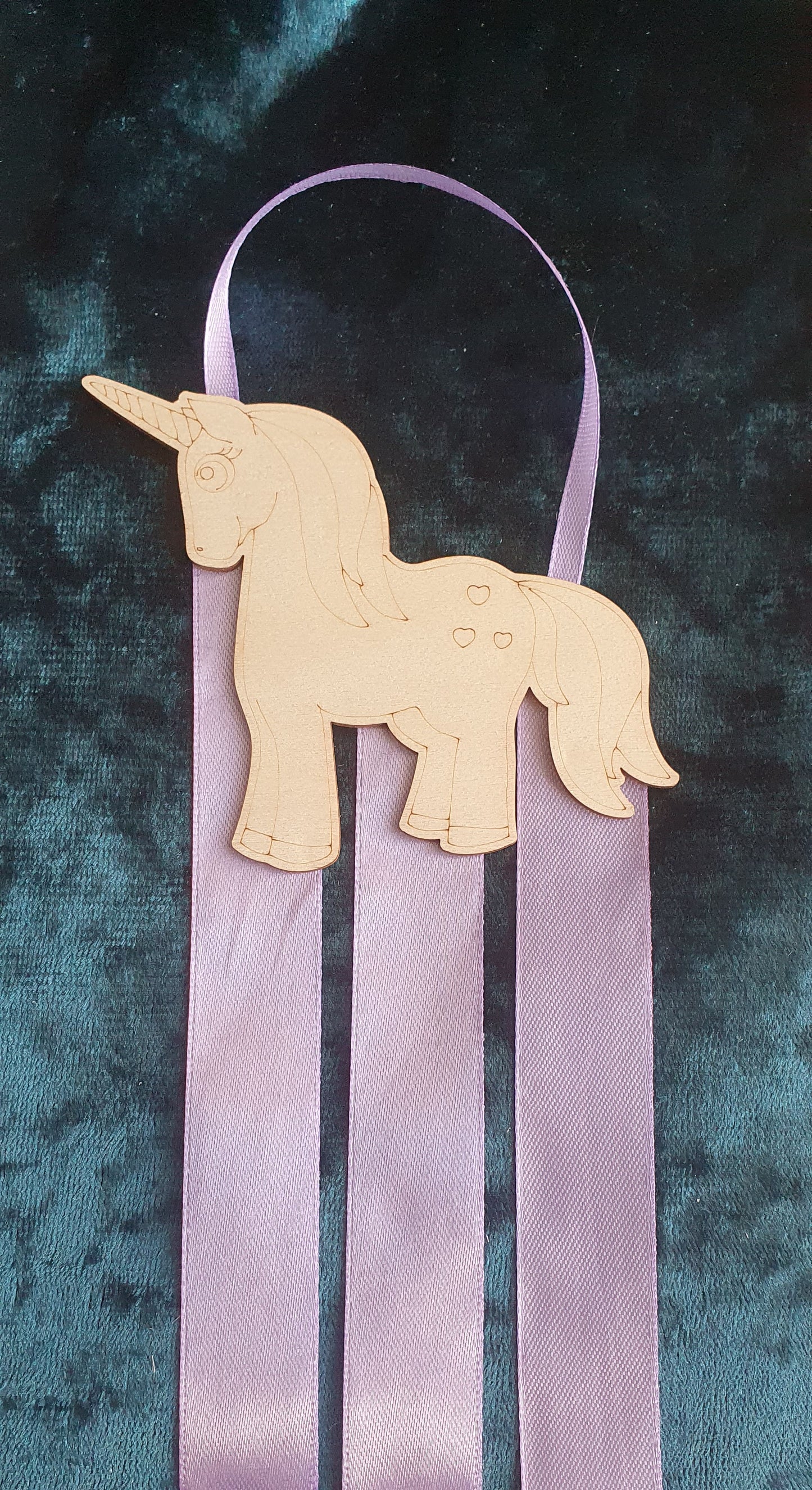 Wooden colour your own unicorn rainbow bow and clip holder with ribbon