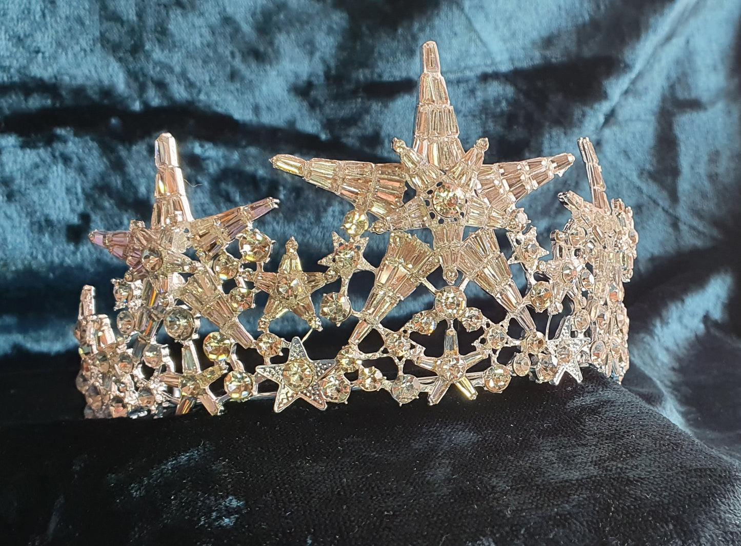 Royal Regal Queen Silver Star Celestial Crystal Crusted Iced Bling Crown Tiara