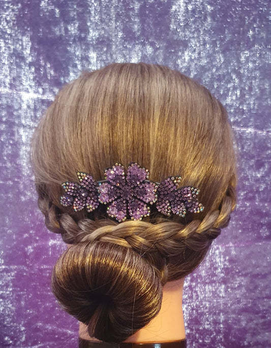 Crystal rhinestone leaf and flower hair sides