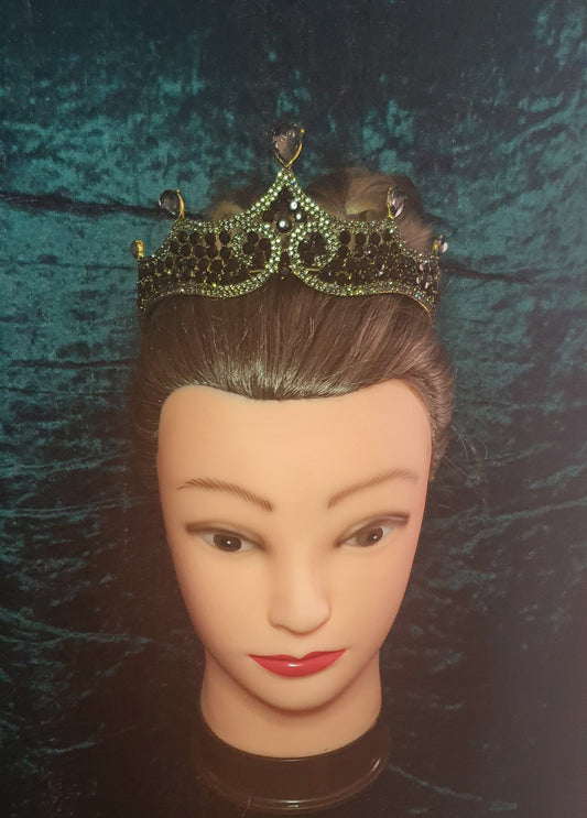 black rhinestone tiara - top of tiara features larger black droplet rhinestones whilst the main body of the tiara is covered in small black rhinestones