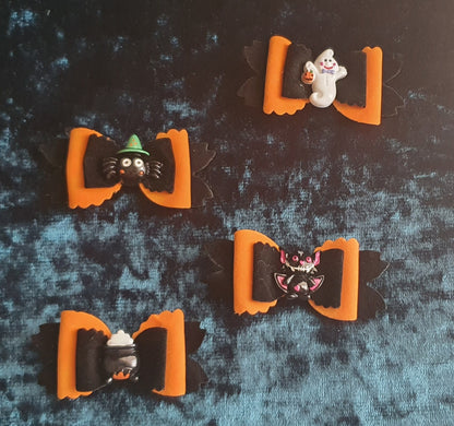 Orange and black velvet Halloween bow