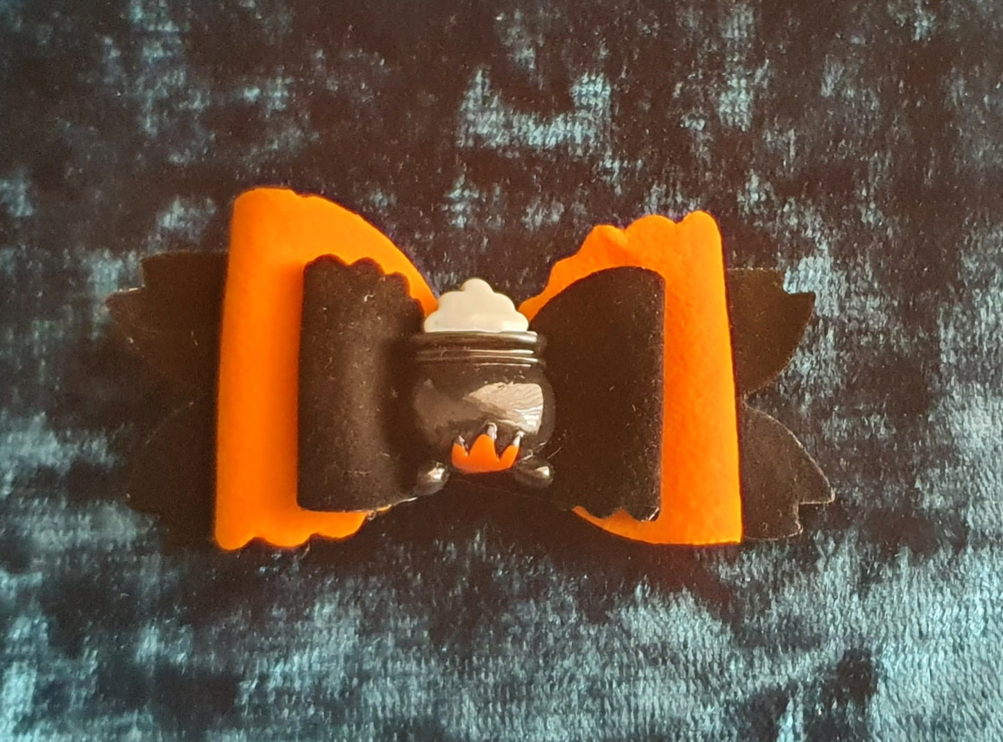 Orange and black velvet Halloween bow