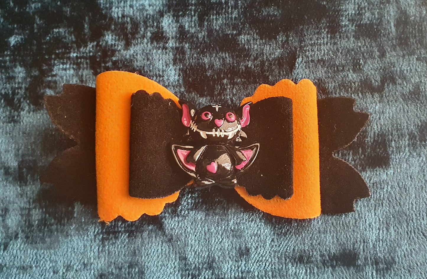 Orange and black velvet Halloween bow