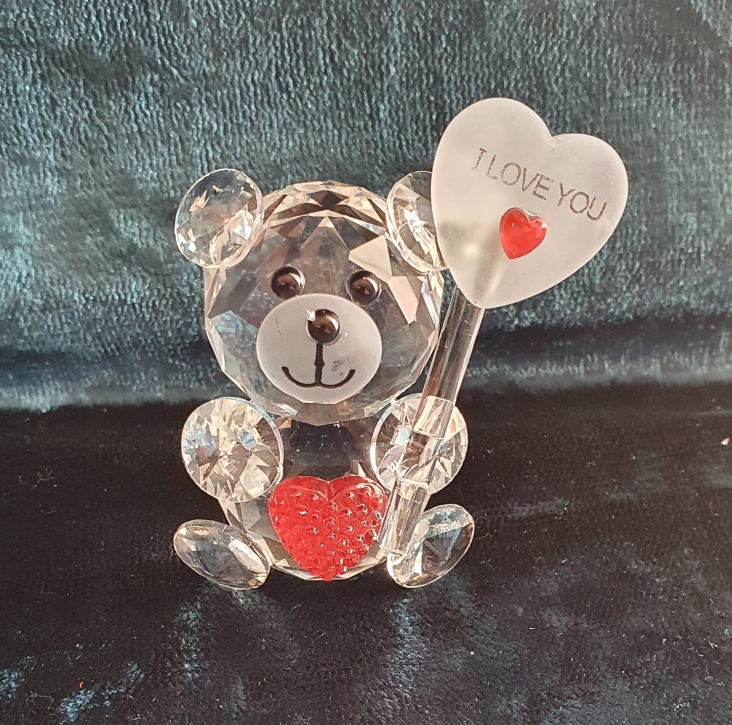 red heart i love you bear crystal figure