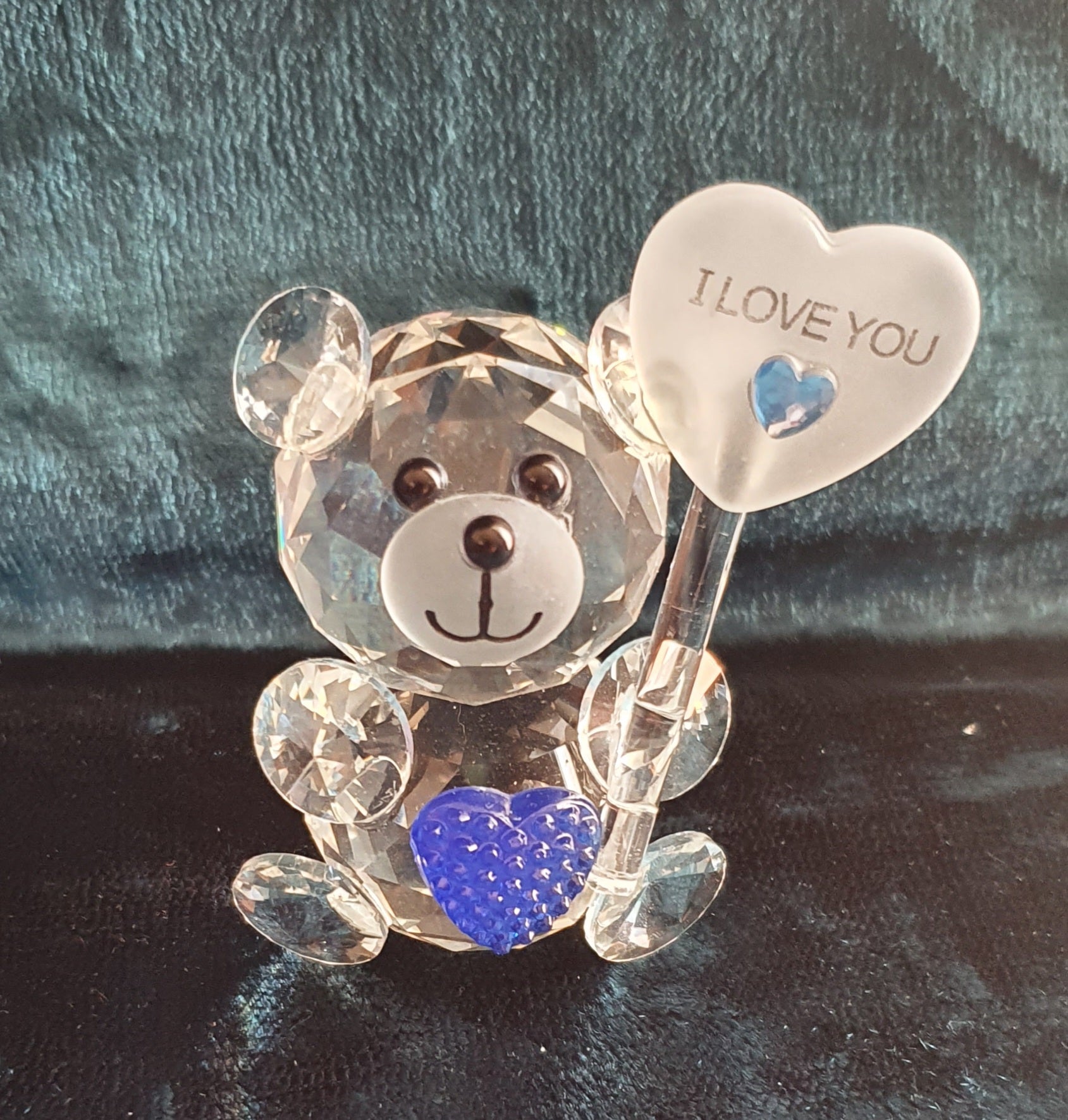 blue i love you bear crystal figure