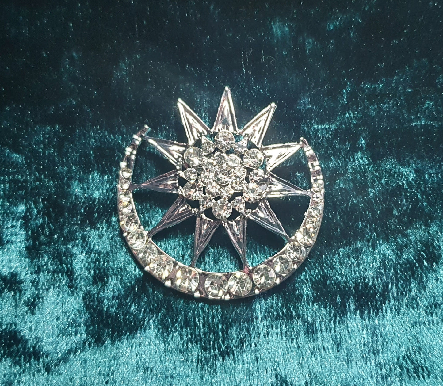 Sun and moon star snowflake silver crystal brooch pin