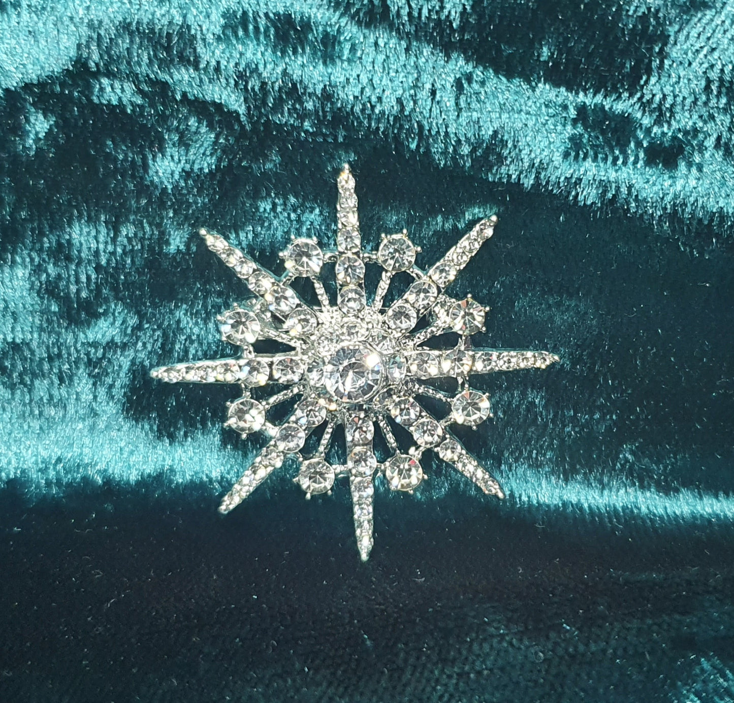 Sun and moon star snowflake silver crystal brooch pin