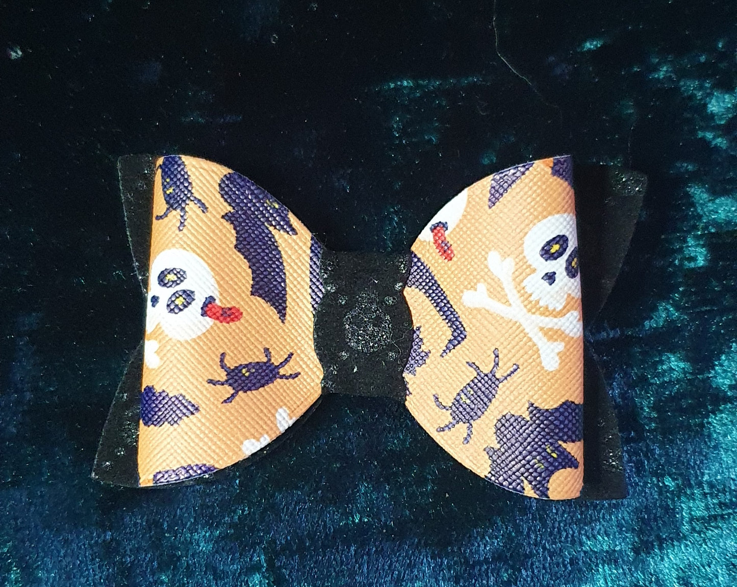 Halloween Orange & Black Skull Spider Bat Witches Hat Patterned Hair Bow