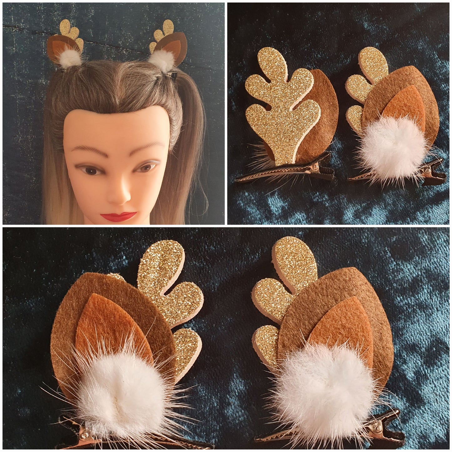 Reindeer elk antler ear Christmas hair clip pair sets