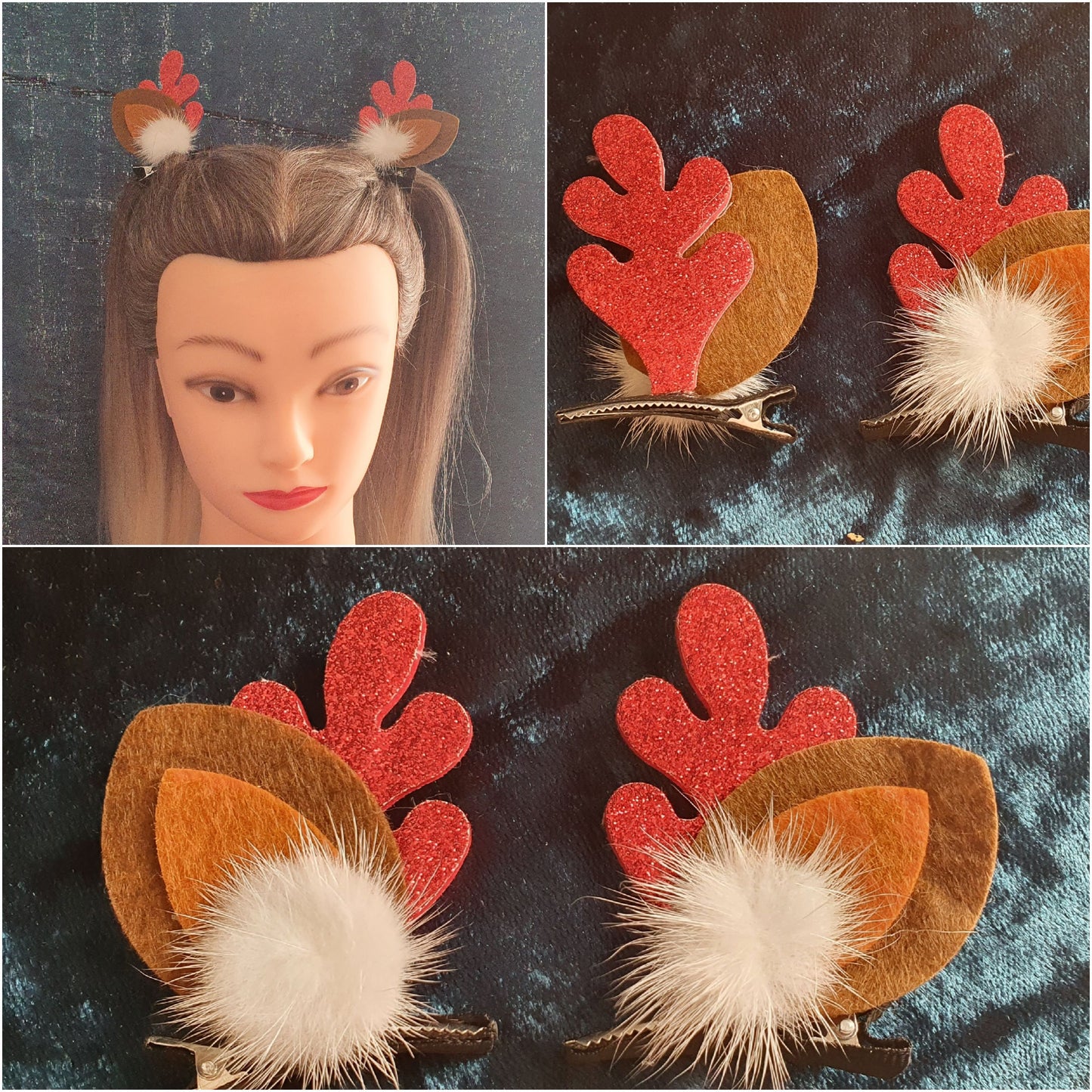 Reindeer elk antler ear Christmas hair clip pair sets