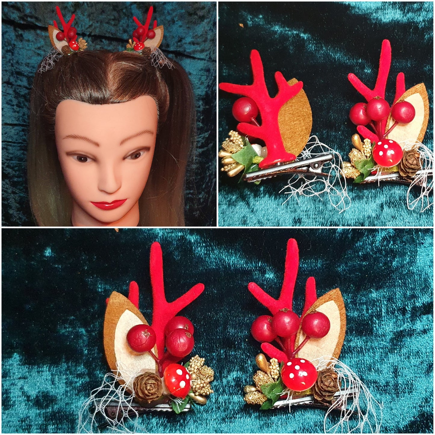 Reindeer elk antler ear Christmas hair clip pair sets