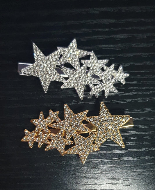 Crystal silver & gold stars hair slides