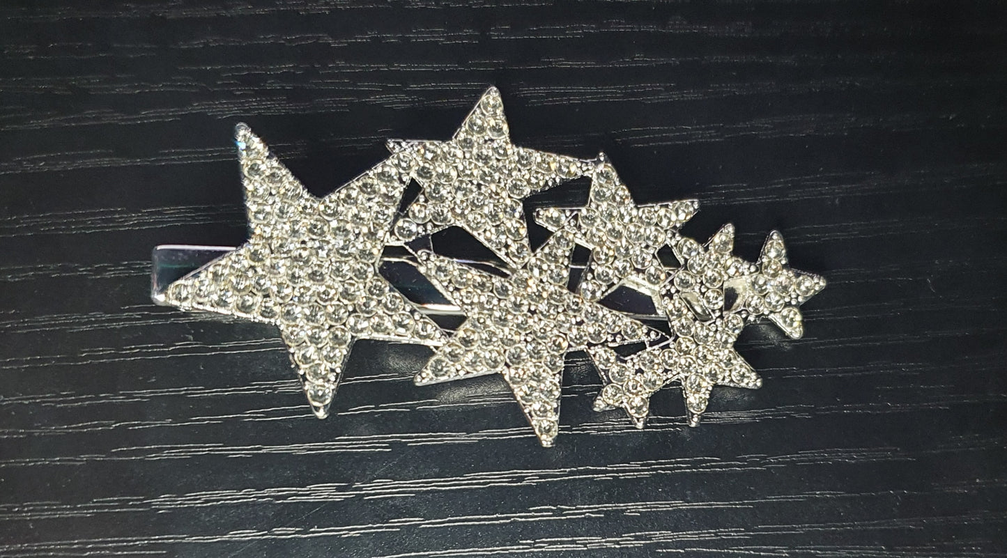 Crystal silver & gold stars hair slides