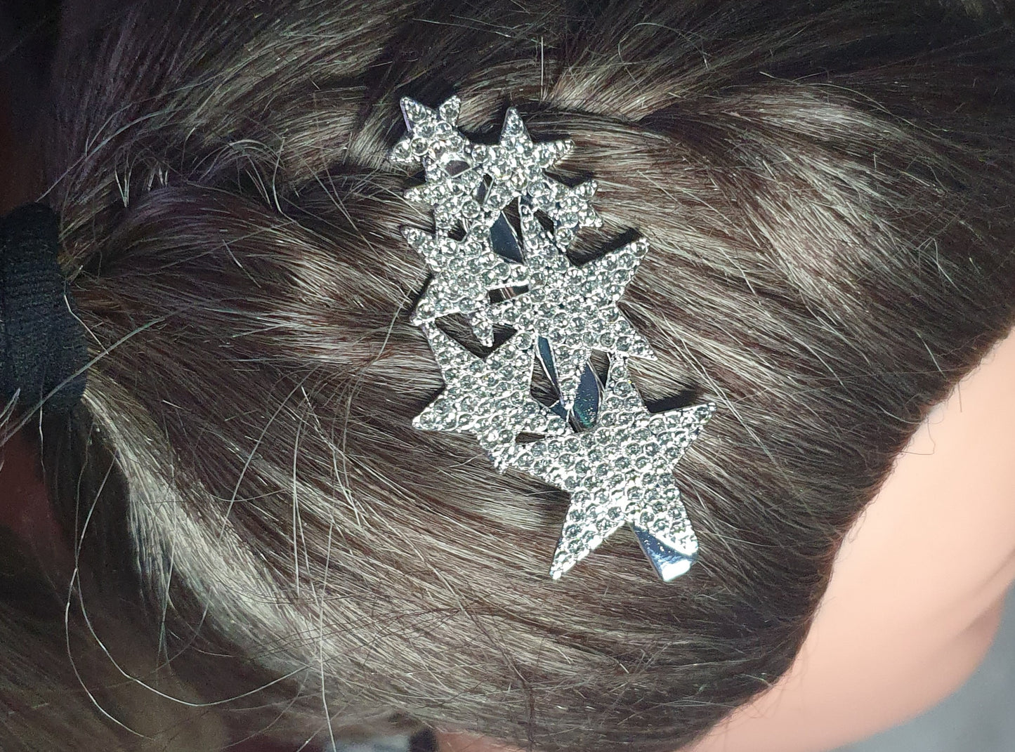 Crystal silver & gold stars hair slides