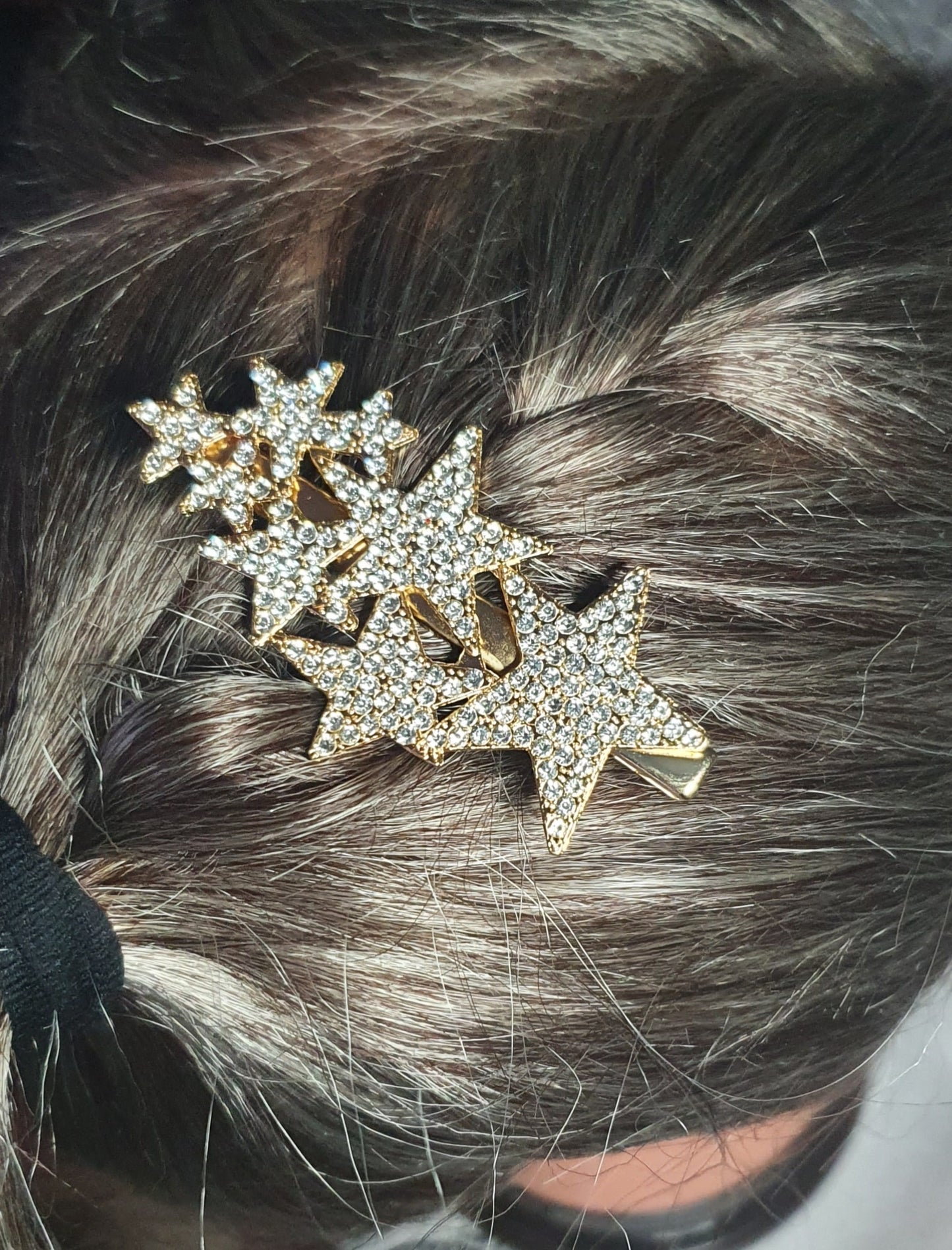 Crystal silver & gold stars hair slides