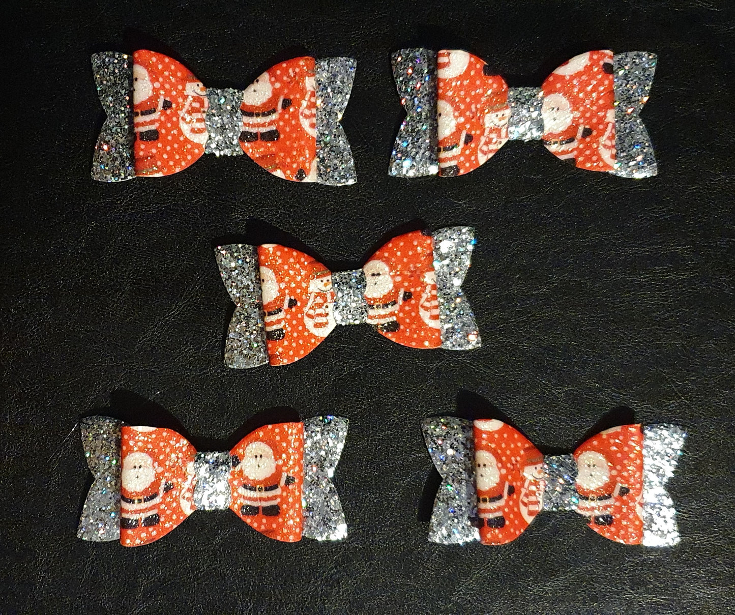 Christmas Themed Sparkly Hair Bow Father Christmas Santa Snowman Large Hair Bow