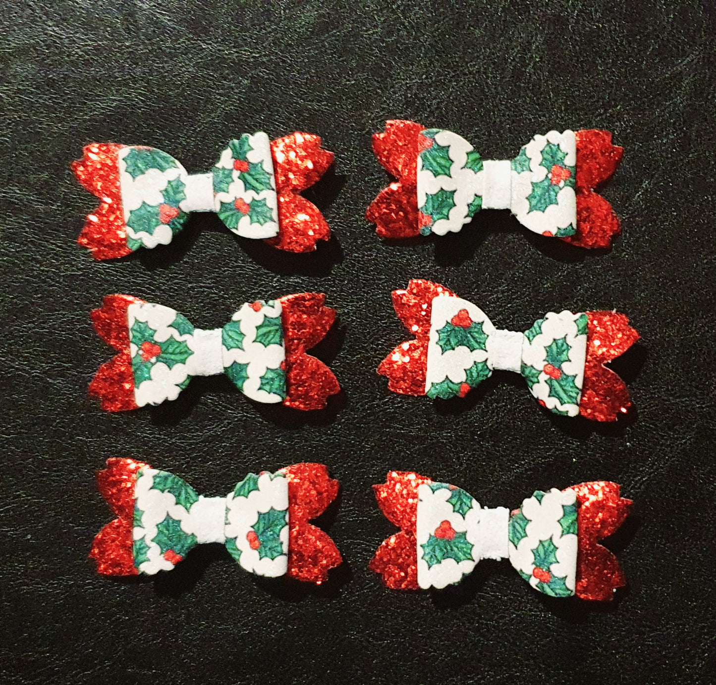 Christmas Holly Mistletoe Sparkly Red, Green & White Hair bow