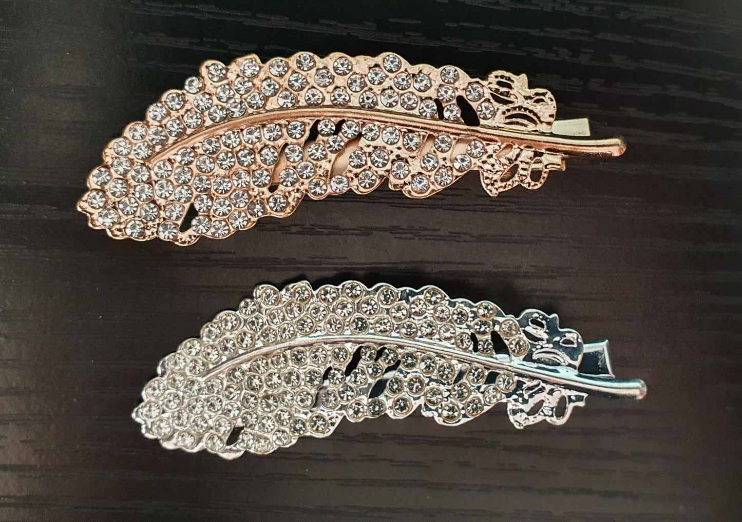 Feather crystal rhinestone hair clips