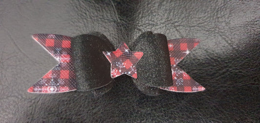 Christmas black and red checked hair bow with star centre