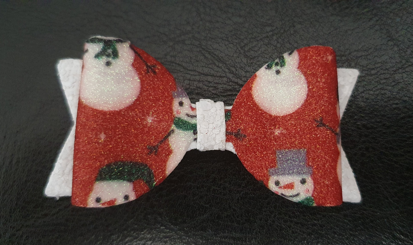 Set of two snowman Christmas hair bows