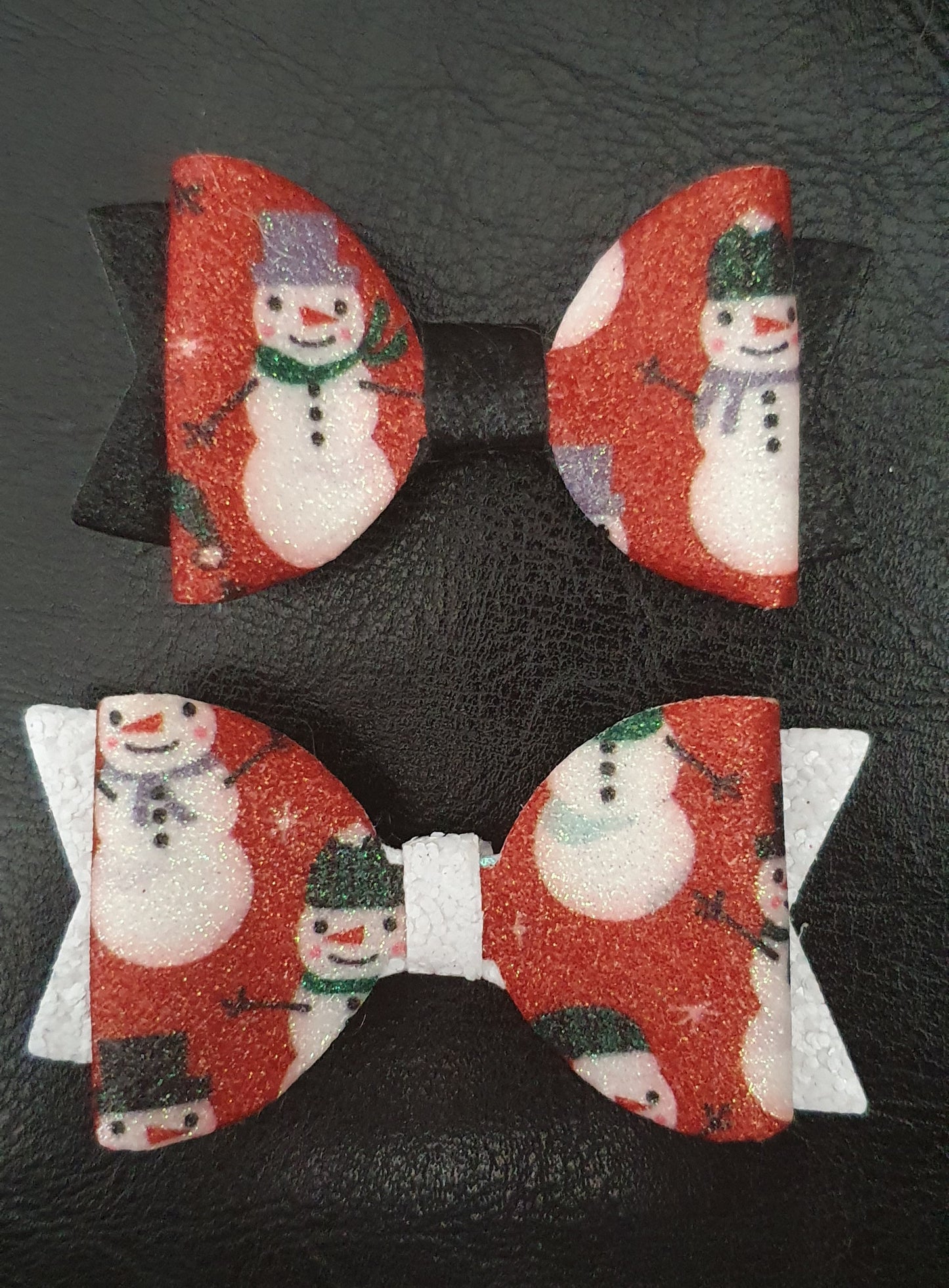 Set of two snowman Christmas hair bows