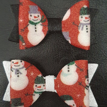 Set of two snowman Christmas hair bows