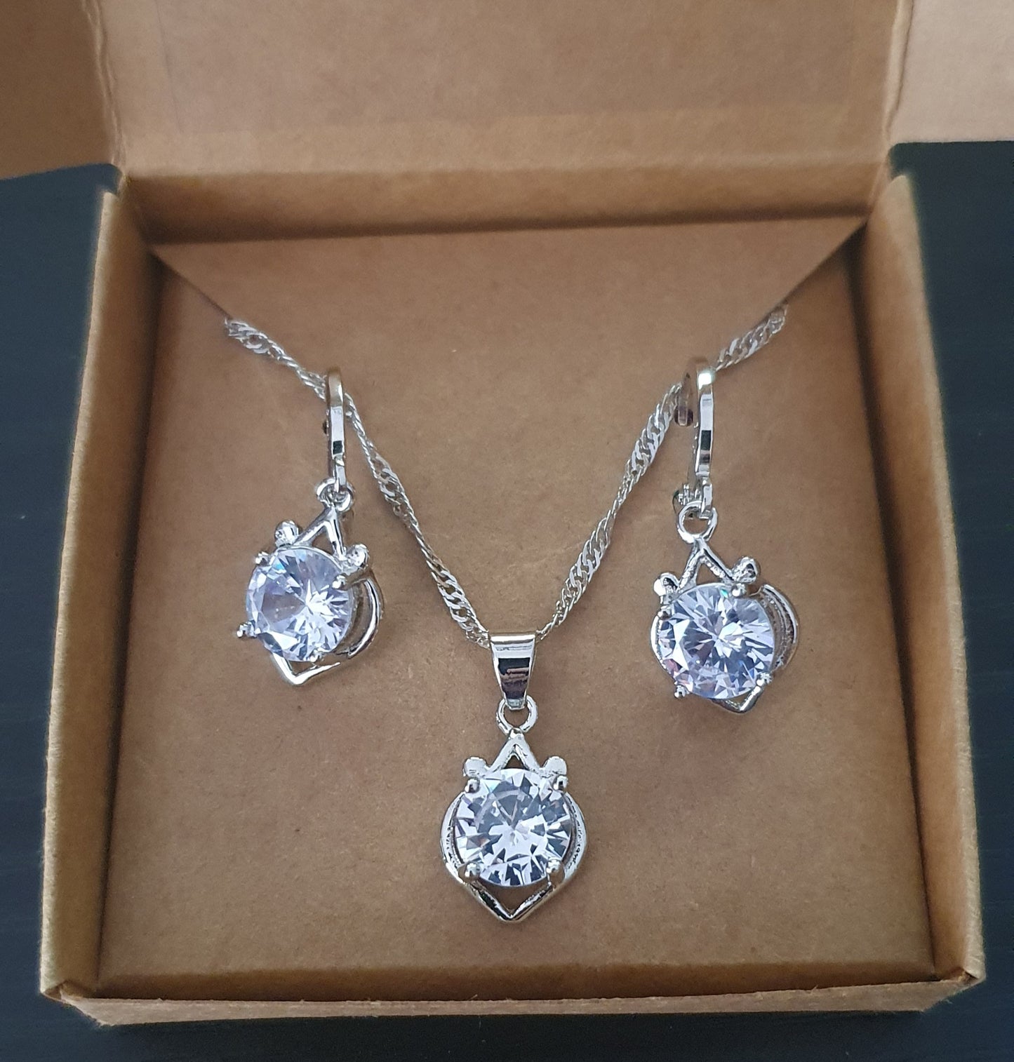 Beautiful silver and cubic zirconia necklace and earrings set