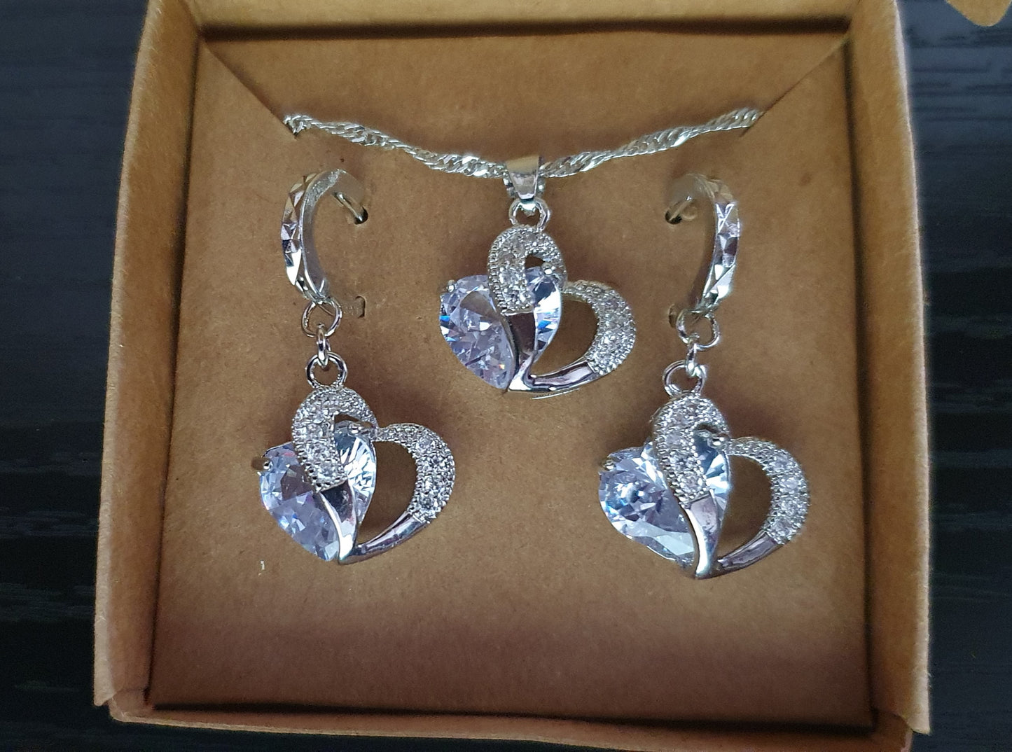 Double Heart Cubic Zirconia Necklace And Earring Set