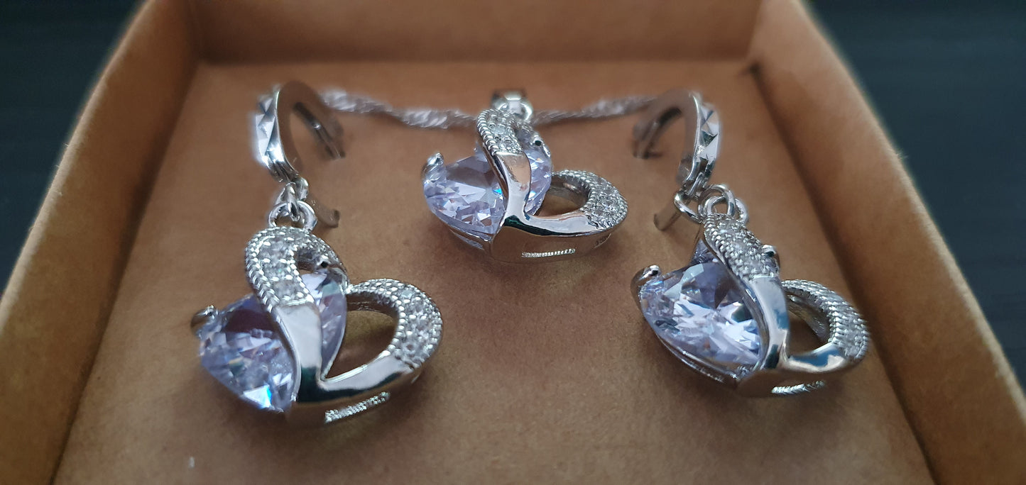 Double Heart Cubic Zirconia Necklace And Earring Set