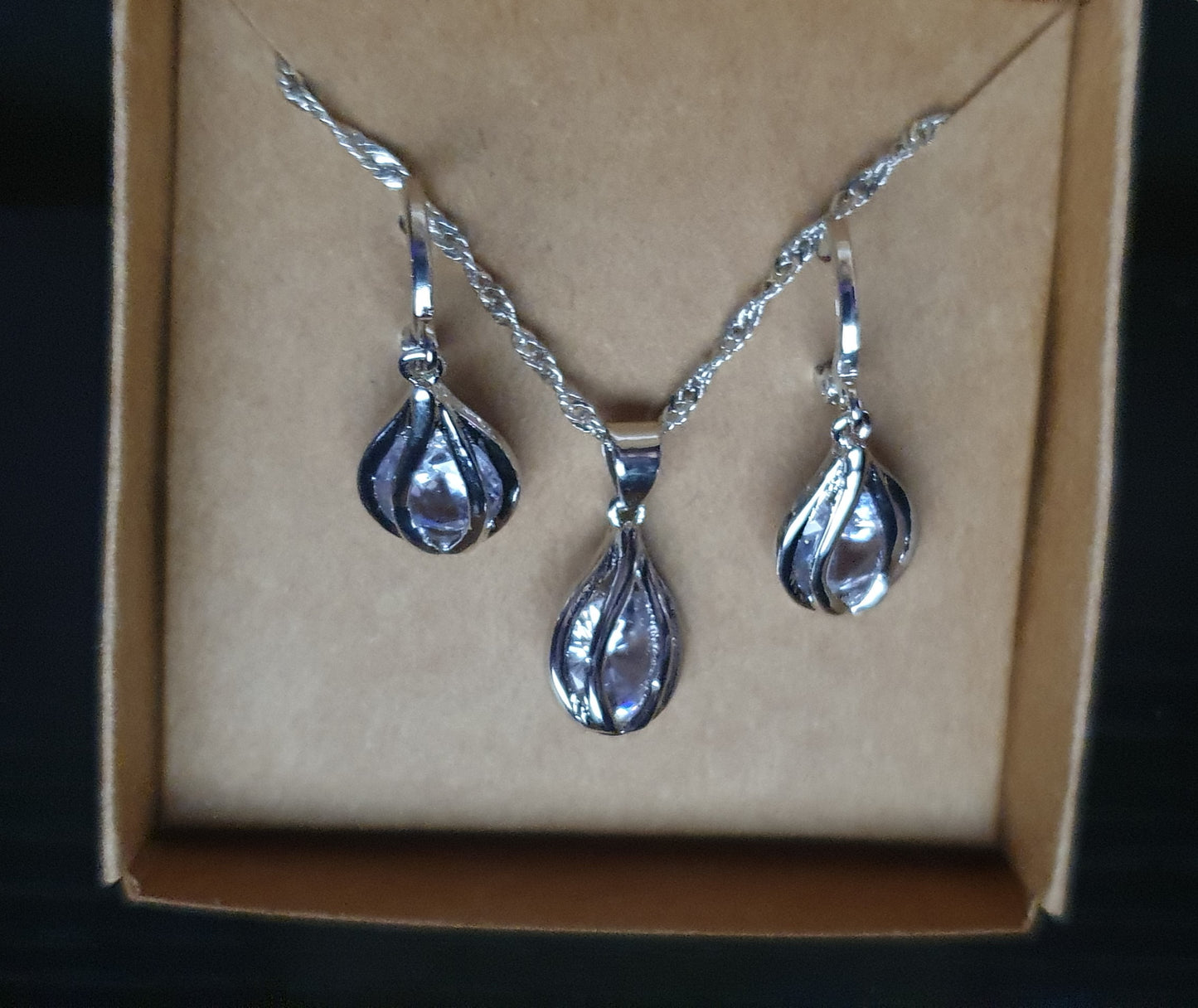 Caged Cubic Zirconia Necklace And Earring Set